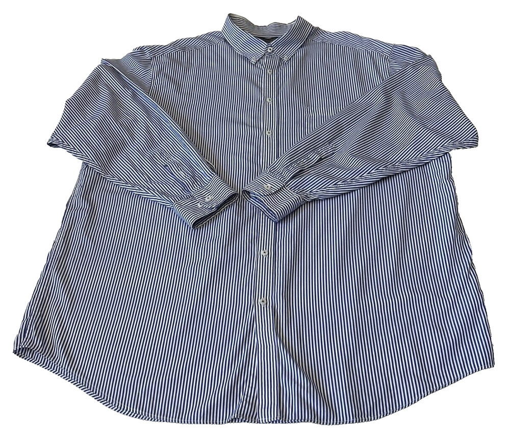 Roundtree & Yorke Button Men Button Down Shirt 3XT Blue Stripes Long Sleeve